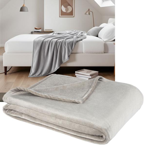 Kuscheldecke L hellgrau - besonders weich und anschmiegsam, OEKO-TEX Standard 100 - 180x200 cm, Polyester-Mikrofaser, 190 g/m² - für Sofa & Bett