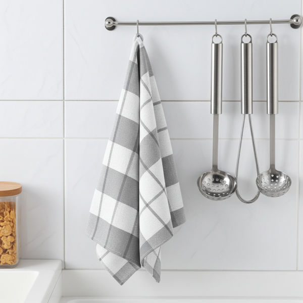 8er-Set Geschirrtücher 100% Baumwolle - Grau/Weiss kariert, saugstark, streifenfrei, waschbar 95°C - 70x50 cm, OEKO-TEX, trocknergeeignet