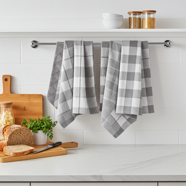 8er-Set Geschirrtücher 100% Baumwolle - Grau/Weiss kariert, saugstark, streifenfrei, waschbar 95°C - 70x50 cm, OEKO-TEX, trocknergeeignet