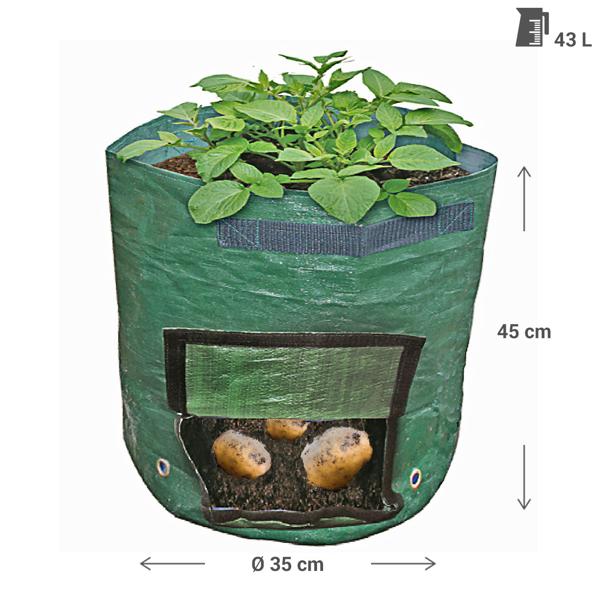 2er-Set 43L Pflanzsack mit Erntefenster, Ø 35x45cm, Tragegriffe, 7 Drainagelöcher, wiederverwendbar, ideal für Gemüse & Pflanzen