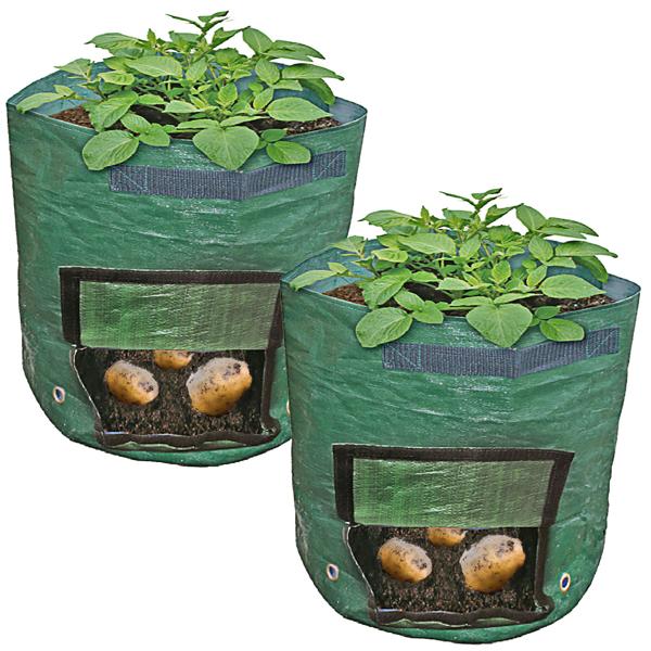 2er-Set 43L Pflanzsack mit Erntefenster, Ø 35x45cm, Tragegriffe, 7 Drainagelöcher, wiederverwendbar, ideal für Gemüse & Pflanzen