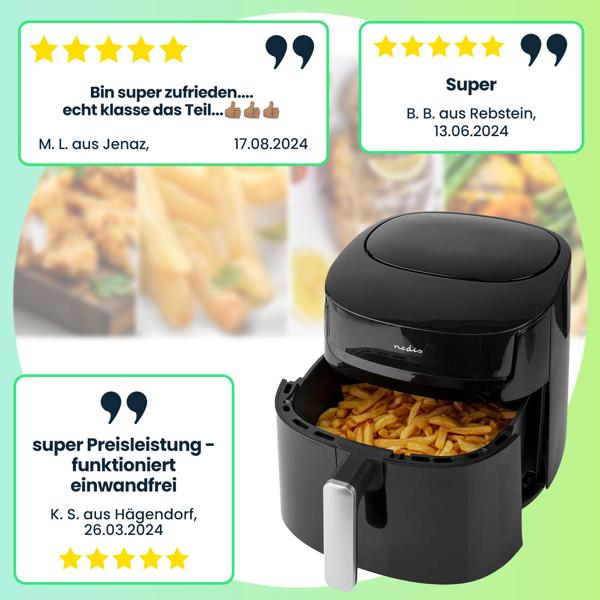 Digitale XL Heissluftfritteuse, 7,2 l für 4-8 Portionen, Touchscreen, Timer, 1800 W, bis 200°C, Air Fryer mit 8 Kochprogrammen, Grillen, Backen, Braten