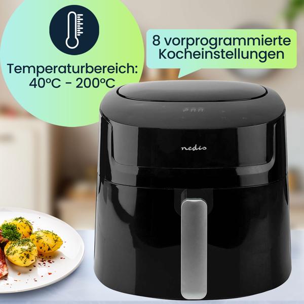 Digitale XL Heissluftfritteuse, 7,2 l für 4-8 Portionen, Touchscreen, Timer, 1800 W, bis 200°C, Air Fryer mit 8 Kochprogrammen, Grillen, Backen, Braten