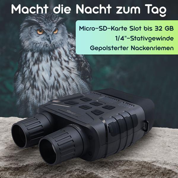 Digitales Profi Nachtsichtgerät, binokular, 4K Videokamera mit 700m IR Sichtweite - Nachtsicht Fernglas, 8-fach digital Zoom, SD Karten Slot