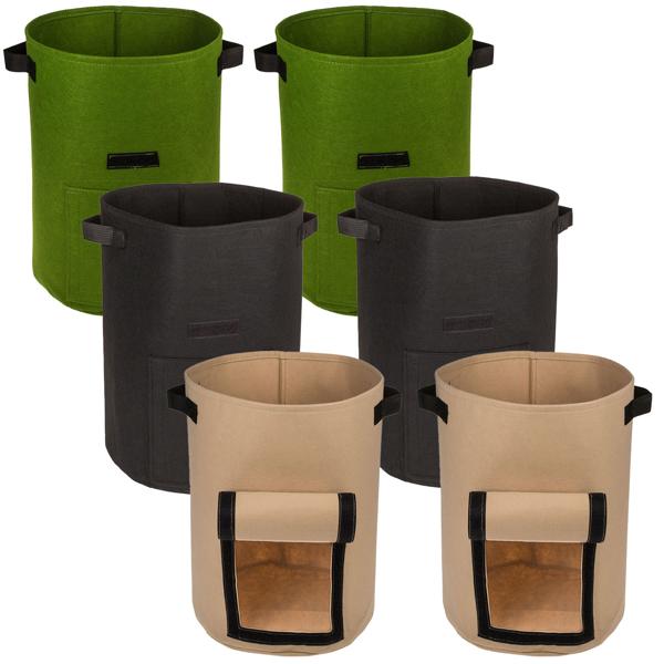 set di 6 sacchi per la semina con finestra per il raccolto, in feltro, 43 litri, 35 x 45 cm, nero, verde e beige