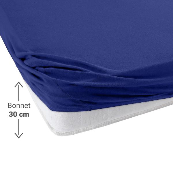 Drap-housse jersey premium pour lit double, 100% coton, bleu marine, 160 x 200 cm