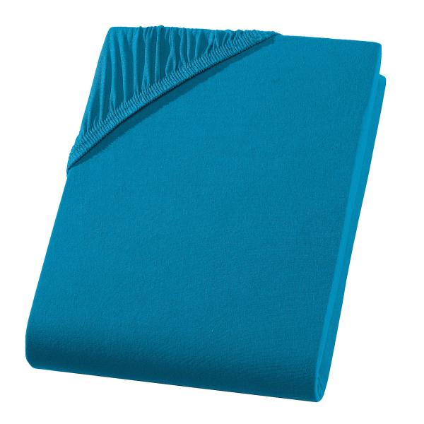 Drap-housse jersey premium pour lit double, 100% coton, bleu pétrole, 200 x 200 cm