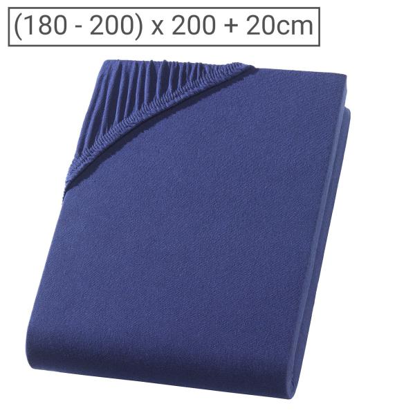 Drap housse jersey Premium - Pour surmatelas 2 places extra-large (200x200 cm) - 100% coton lourd Oeko-Tex 100 - Élastique, indéformable, lavable 60°C - Navy