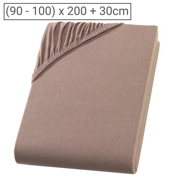 Einzelbett Fixleintuch Premium Qualität – 100% Heavy Jersey Baumwolle Öko-Tex 100 – 90x200cm, nougat, bügelfrei, waschbar 60°C – atmungsaktiv & formstabil