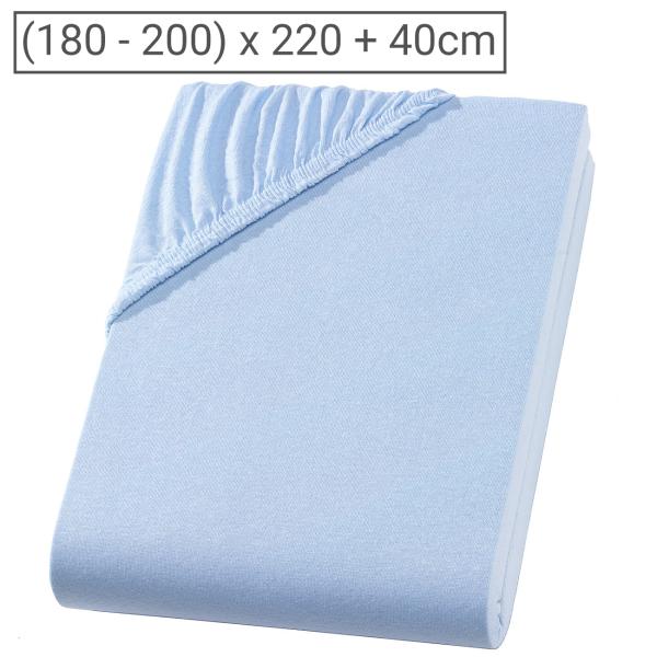 Superb Qualitäts-Jersey Fixleintuch hellblau 200x220cm - Ideal für Wasser- & Boxspringbetten - Hoher 40cm Steg, 97% Baumwolle, Öko-Tex Standard 100