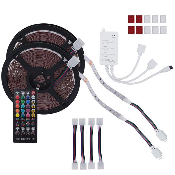 Striscia LED, WLAN, RGB, 10 m, 300 LED, 16 milioni di colori, telecomando, app, comando vocale e musicale, compatibile con Google, Siri, Alexa, Tuya 