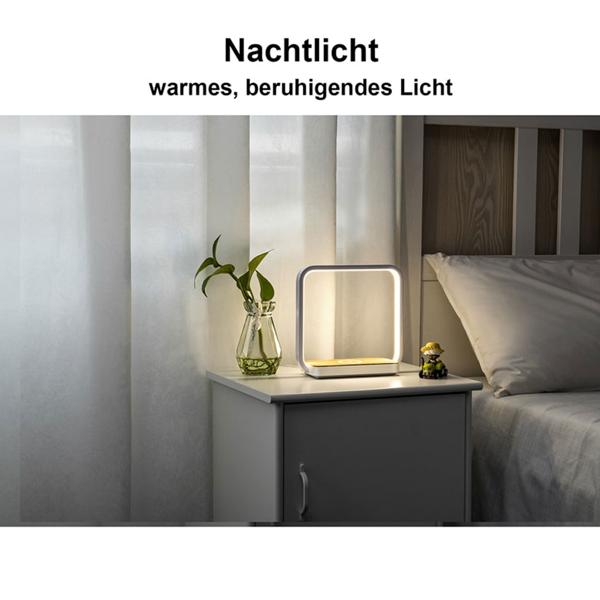 Stazione di ricarica Qi con lampada da comodino a LED, ricarica wireless, 5W, design bianco/legno. Ricarica wireless e luce piacevole, combinazione elegante