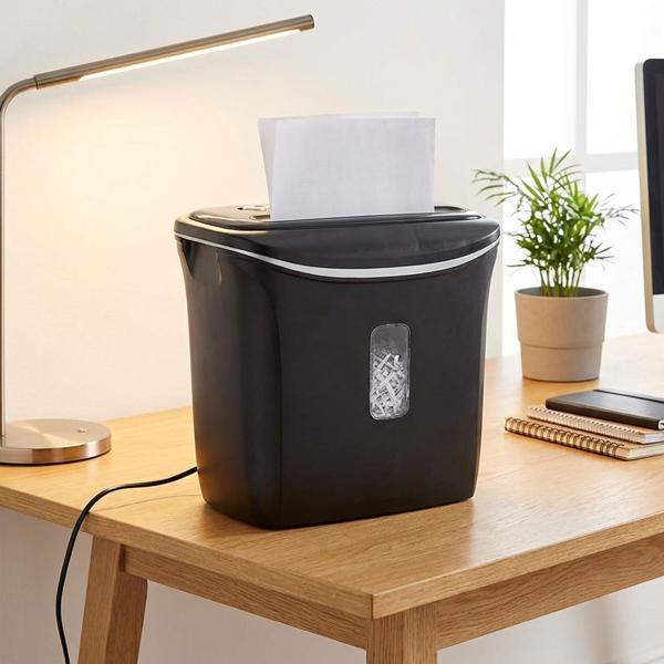 Sicherer Aktenvernichter mit hoher DIN P-4 Sicherheit: Streifenschnitt (4mm) für A4-Papier u. Kreditkarten, schwarz–für den Schutz Ihrer persönlichen Daten