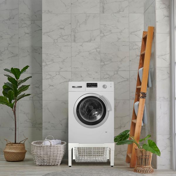 Hochwertiges Untergestell für Waschmaschine/Trockner mit Ablagekorb, bis 200kg – Stabil, rückenschonend & platzsparend