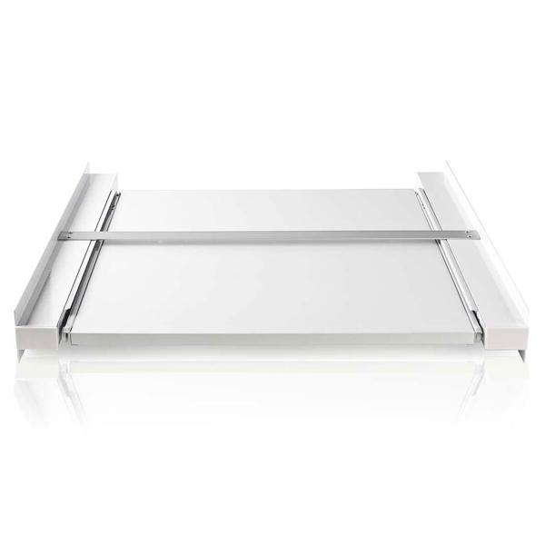 Zwischenbaurahmen mit Auszug (60x60cm, weiss): Metallrahmen für Waschmaschine & Trockner, platzsparende Stapelung + ausziehbare Arbeitsfläche