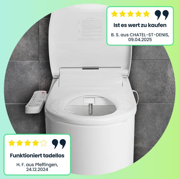 Smarter Premium Dusch-WC-Sitz mit Warmluft-Fön, Toilettenaufsatz mit Sitzheizung, Absenkautomatik und App