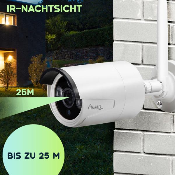 Profi Funk-Überwachungssystem, 8 QHD-2K Kameras & HDD-Rekorder, Tuya App mit Live Fernzugriff, Nachtsicht mit IR-LEDs, wetterfest - IP66