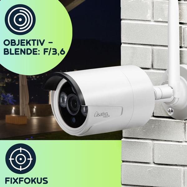 Profi Funk-Überwachungssystem, 8 QHD-2K Kameras & HDD-Rekorder, Tuya App mit Live Fernzugriff, Nachtsicht mit IR-LEDs, wetterfest - IP66