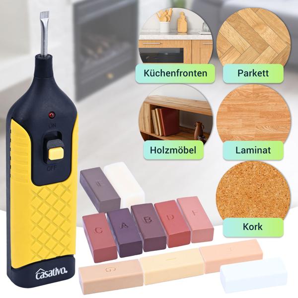 Bewährtes Reparaturkit für Holz-, Laminat- Kork- und Parkettböden, Hartwachs, 11 verschiedene Farben, auch bei Holzmöbeln einsetzbar