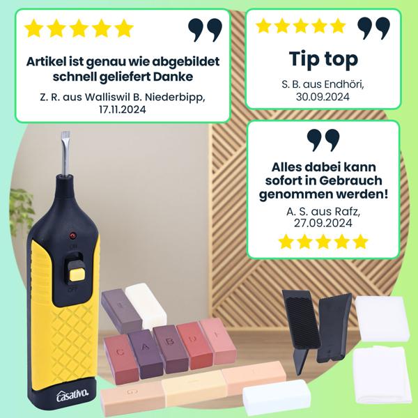 Bewährtes Reparaturkit für Holz-, Laminat- Kork- und Parkettböden, Hartwachs, 11 verschiedene Farben, auch bei Holzmöbeln einsetzbar