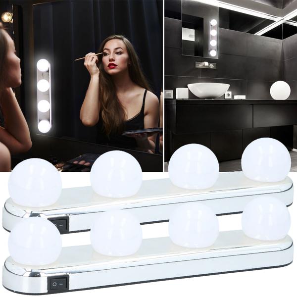 2er-Set LED-Lampe für Kosmetikspiegel – 4 helle kaltweisse Birnen für Make-up & Gesichtspflege – Batteriebetrieben, flexibel, mit 2 Saugnäpfen