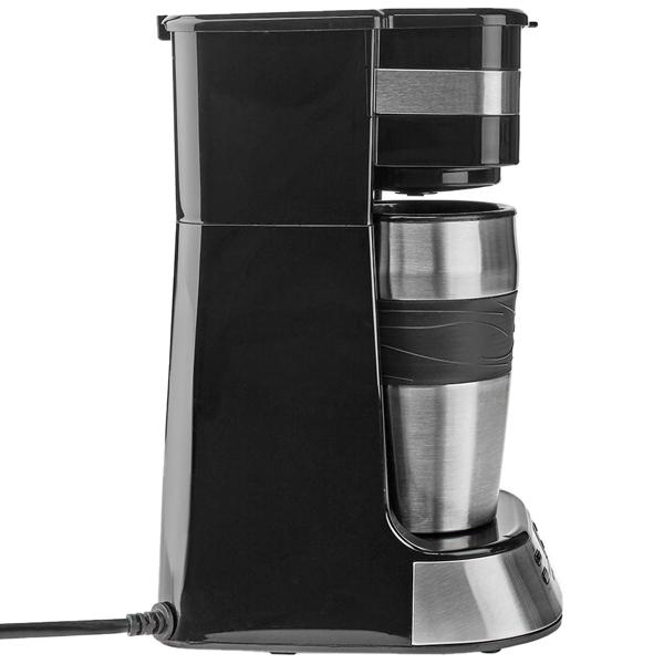 Machine à café compacte avec gobelet Coffee to Go en acier inoxydable, LCD & minuterie, 750W, argent/noir : du café pour bien commencer la journée