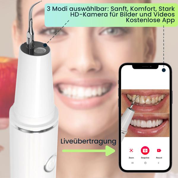 Effektiver Ultraschall-Zahnsteinentferner mit HD-Kamera (weiss): Akku-betriebener Plaque-Entferner für strahlend saubere Zähne