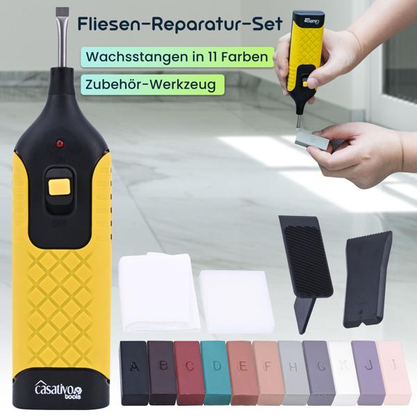 Professionelles Reparatur-Set zum Ausbessern von  Fliesen, Kacheln, Marmor, Steingut, Hartwachs u. Wachsschmelzer, originalgetreue Ergebnisse