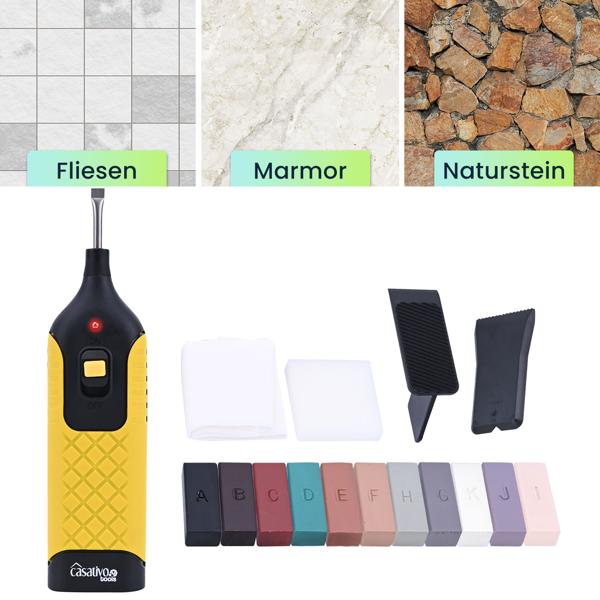 Professionelles Reparatur-Set zum Ausbessern von  Fliesen, Kacheln, Marmor, Steingut, Hartwachs u. Wachsschmelzer, originalgetreue Ergebnisse