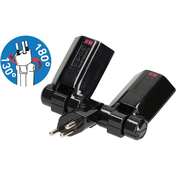 Praktischer Clip Clap Abzweigstecker 2x Typ 13, 3-polig, schwarz, kompakter Stecker für mehr Steckdosen, einfach, sicher u. platzsparend