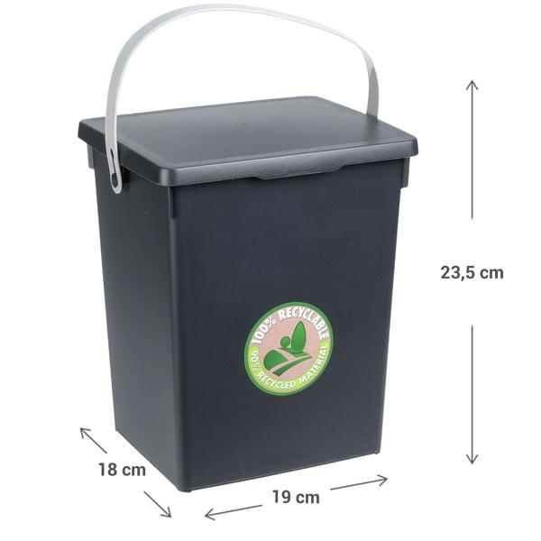 4er-Set Komposteimer aus Kunststoff - Geruchsdicht für Küchenabfälle & Obstfliegenfrei - 90% recycelt - 19x18x23,5 cm - Mit Henkel & Deckel