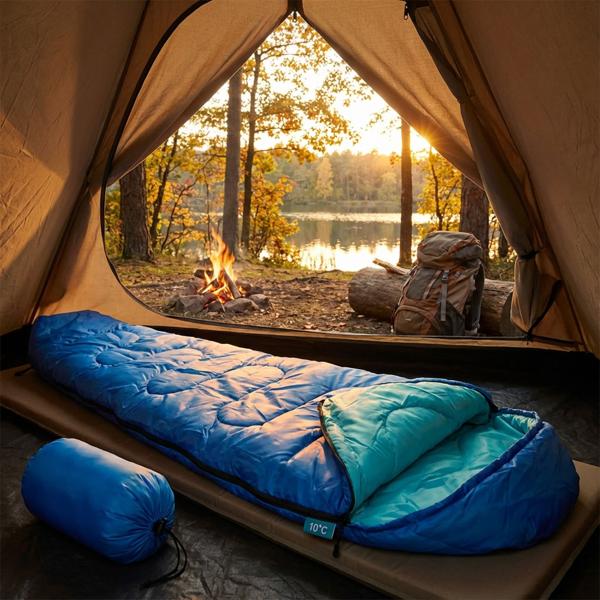 Mumienschlafsack 210x80cm blau - Optimaler Wärmehaushalt für Frühling-Sommer-Herbst Camping - Komfort 10°C Grenze 5°C - Polyester - inkl. Tasche