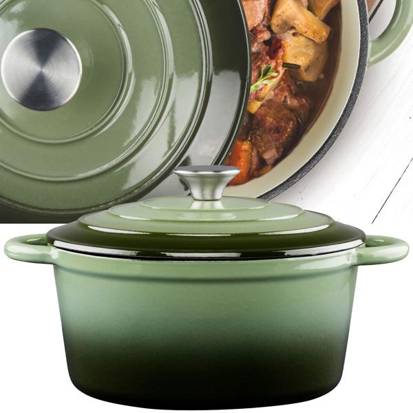 Emaillierter Gusseisen Topf in Grün, Ø24cm – Robuster Schmortopf & Bräter - Perfekte Kochergebnisse mit Stil