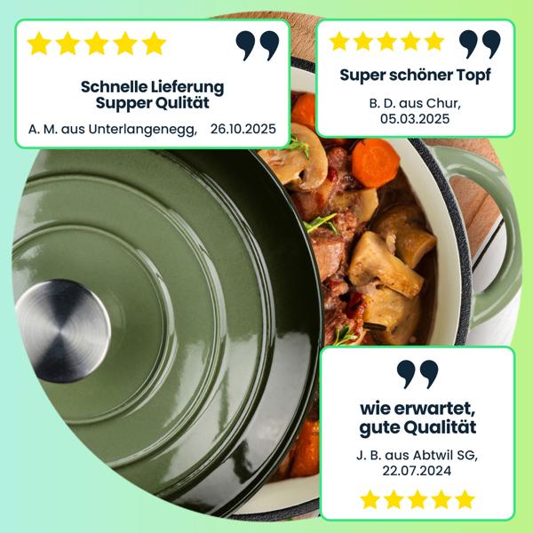 Emaillierter Gusseisen Topf in Grün, Ø24cm – Robuster Schmortopf & Bräter - Perfekte Kochergebnisse mit Stil