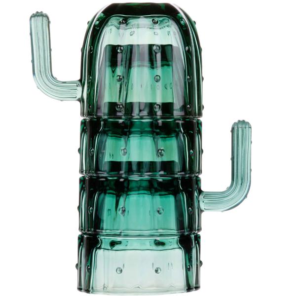 Originali bicchieri con manico di cactus, set di 4, verdi, 240 ml, impilabili, bicchieri creativi per ogni occasione - un‘attrazione per ogni festa