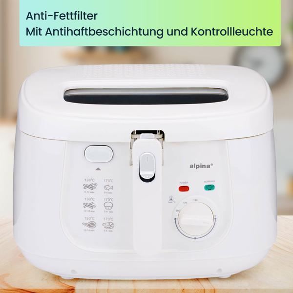 Fritteuse mit Deckel – 2,5L Öl-Volumen, 1800W Leistung, Temperatur bis 190°C, weisses Design, knusprige Pommes & Snacks, einfache Reinigung, kompakt