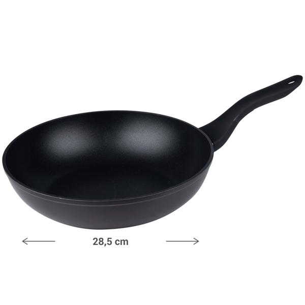 Poêle Wok Noire Ø 28,5cm - Aluminium Anti-adhésif sans PFOA - Cuisine Saine Légumes Viande Riz Pâtes - Feux Gaz Halogène Céramique Électrique