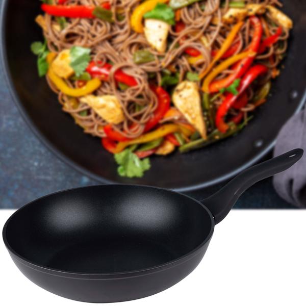 Poêle Wok Noire Ø 28,5cm - Aluminium Anti-adhésif sans PFOA - Cuisine Saine Légumes Viande Riz Pâtes - Feux Gaz Halogène Céramique Électrique