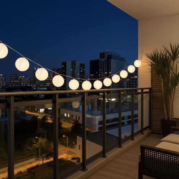 Dekorative Lichterkette mit weißen Lampions, 20 LEDs, IP44 – Schaffen Sie ein gemütliches Ambiente im Garten oder auf Terrasse & Balkon