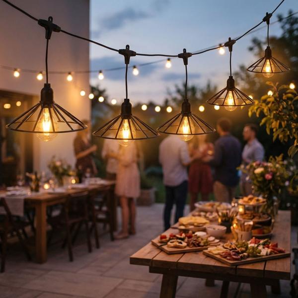 Catena luminosa decorativa a lampadine LED: 6 LED, nera, per uso interno ed esterno, IP44 - ideale per feste in giardino e festival