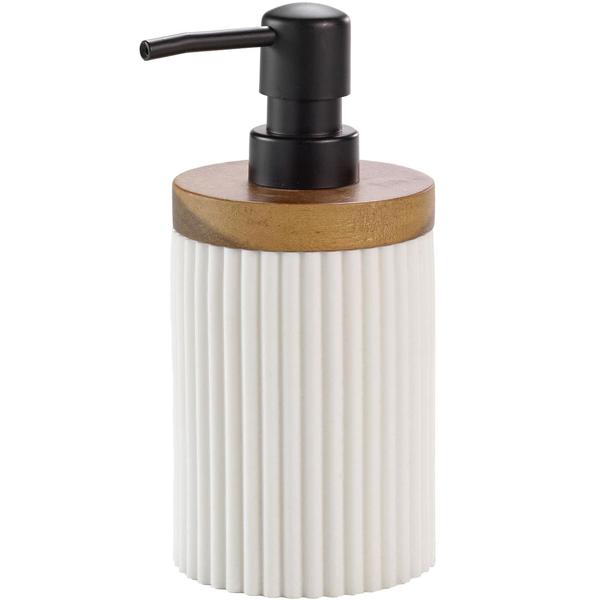 Badezimmer-Set, weiss mit Akazienholzstreifen