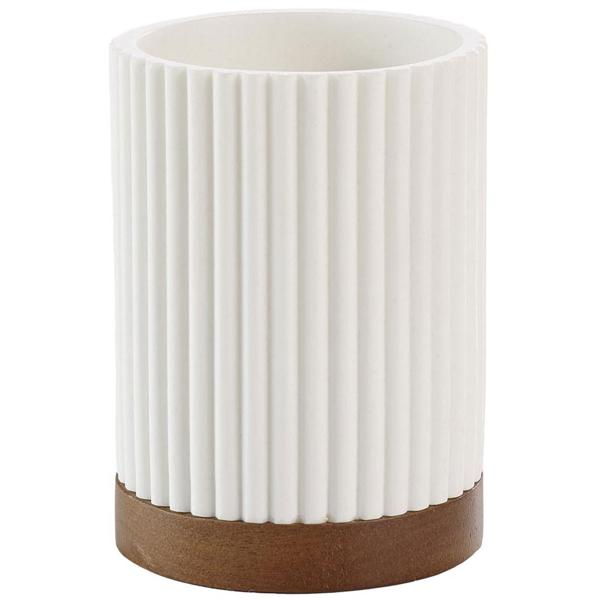 Badezimmer-Set, weiss mit Akazienholzstreifen