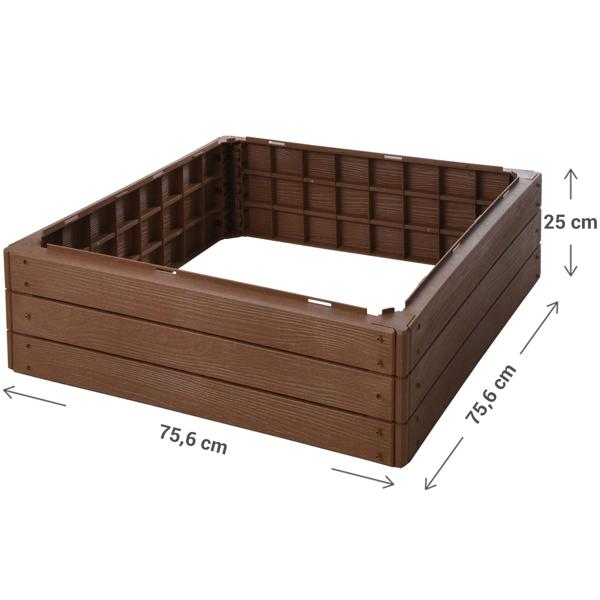 Quadratischer Beetrahmen, robust - braun, 75,6 x 75,6 x 25 cm – langlebige Gartenbeet-Einfassung für Gemüse und Blumen