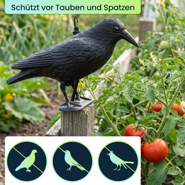 Wetterfester Rabe in schwarz zur Vogelabwehr – 35 x 19 x 13 cm – Schutz vor Tauben & Spatzen, u.v.m.–langlebig & effektiv für Garten, Balkon & Dach