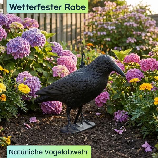 Wetterfester Rabe in schwarz zur Vogelabwehr – 35 x 19 x 13 cm – Schutz vor Tauben & Spatzen, u.v.m.–langlebig & effektiv für Garten, Balkon & Dach