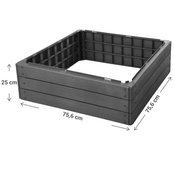 Quadratischer Beetrahmen, robust - schwarz, 75,6 x 75,6 x 25 cm – langlebige Gartenbeet-Einfassung für Gemüse und Blumen