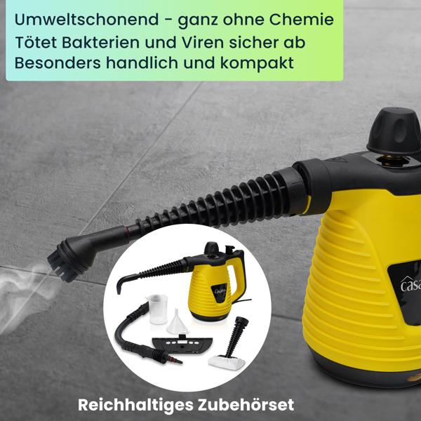 Hocheffektiver Dampf-Reiniger, tragbar, umfangreiches Zubehör, starke 1.000 Watt, 135°C,  3-5 min Aufheiz-Zeit, für Möbel, Polster, Küche, Bad, Auto