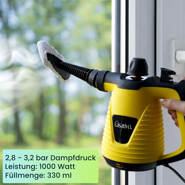 Hocheffektiver Dampf-Reiniger, tragbar, umfangreiches Zubehör, starke 1.000 Watt, 135°C,  3-5 min Aufheiz-Zeit, für Möbel, Polster, Küche, Bad, Auto