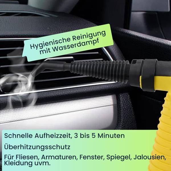 Hocheffektiver Dampf-Reiniger, tragbar, umfangreiches Zubehör, starke 1.000 Watt, 135°C,  3-5 min Aufheiz-Zeit, für Möbel, Polster, Küche, Bad, Auto