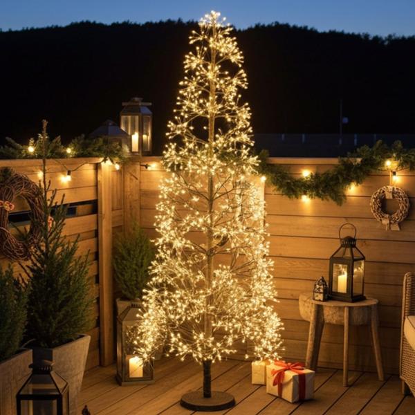 Weihnachts-Lichterbaum mit 1600 LEDs (150cm) - Kunstbaum mit integrierter Lichterkette (warmweiss), IP44, für drinnen & draussen